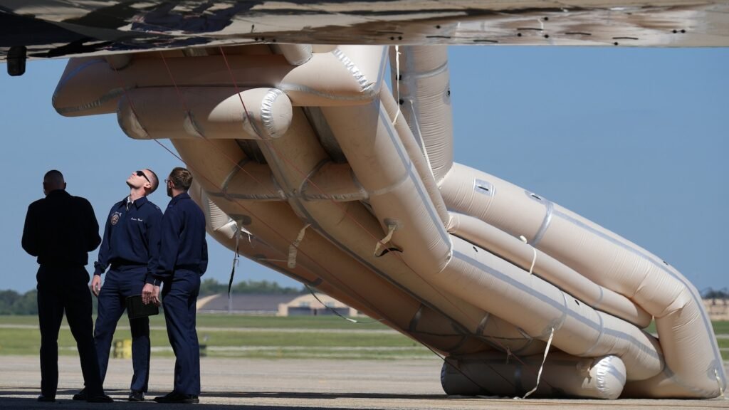Inflatable slide deploys on Qatari-gifted Air Force One ahead of Trump’s Dallas trip